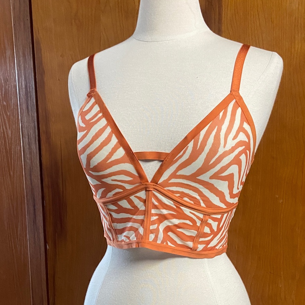 AUDEN Orange Zebra Print Bralette LARGE NWOTs soft mesh